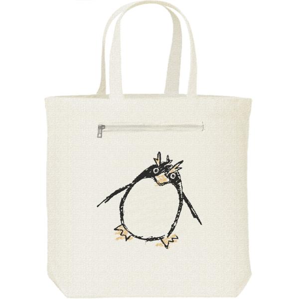 クレヨンタッチ・ペンギン/キャンバス トート バッグ・ファスナー ポケット付
