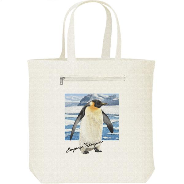 ペンギン ＋背景（皇帝ぺんぎん）/キャンバス トート バッグ・ファスナー ポケット付