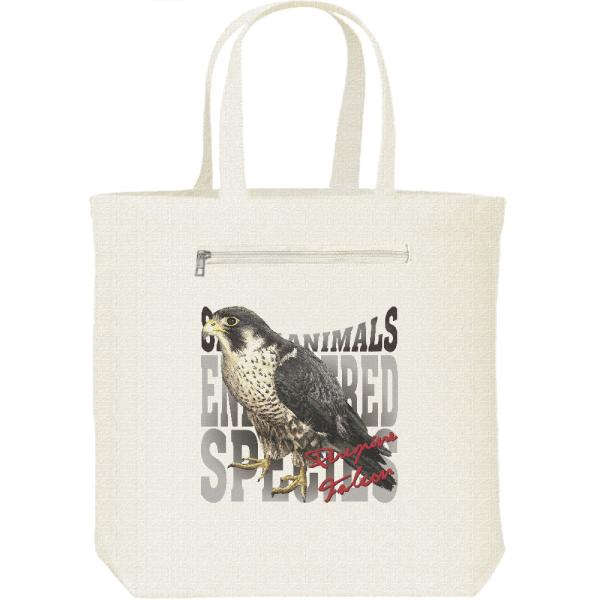 隼（はやぶさ）絶滅危惧動物（ハヤブサ）/キャンバス トート バッグ・ファスナー ポケット付