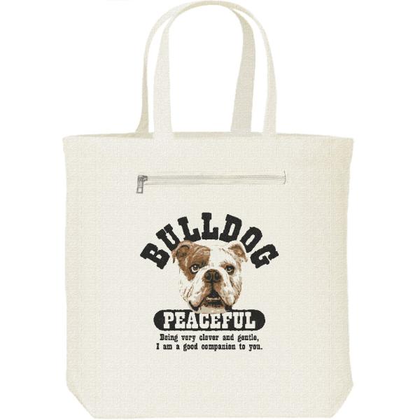 穏やかブルドッグ（ぶるどっぐ）/キャンバス トート バッグ・ファスナー ポケット付
