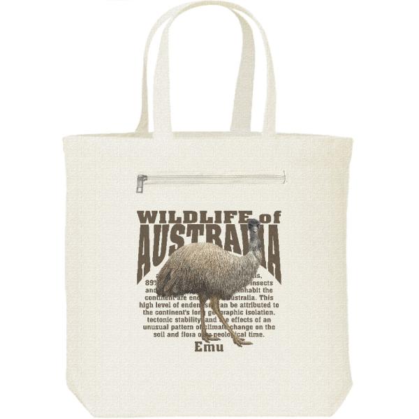 エミュー（オーストラリアの生物）/キャンバス トート バッグ・ファスナー ポケット付