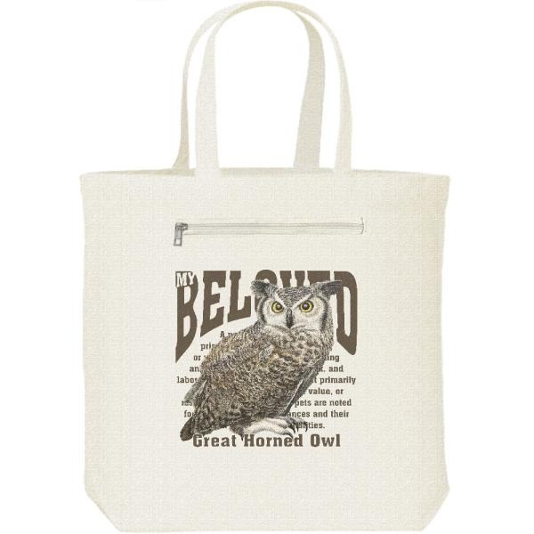 アメリカ ワシ ミミズク/ペット シリーズ/キャンバス トート バッグ・ファスナー ポケット付