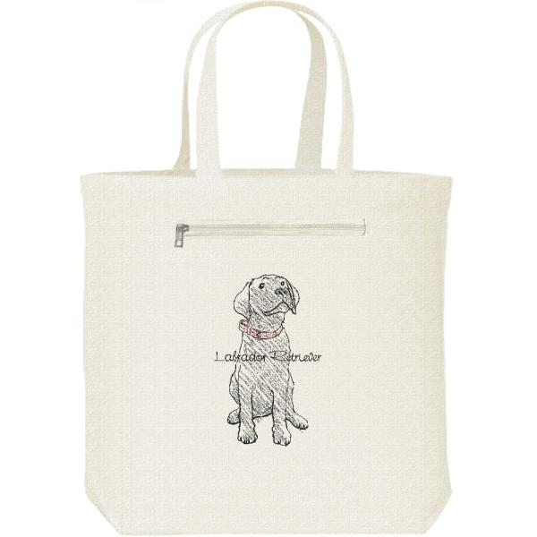 黒ラブラドール レトリバー（クレヨンタッチ）/キャンバス トート バッグ・ファスナー ポケット付