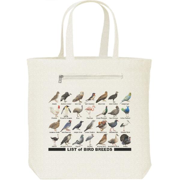鳥のリスト/キャンバス トート バッグ・ファスナー ポケット付
