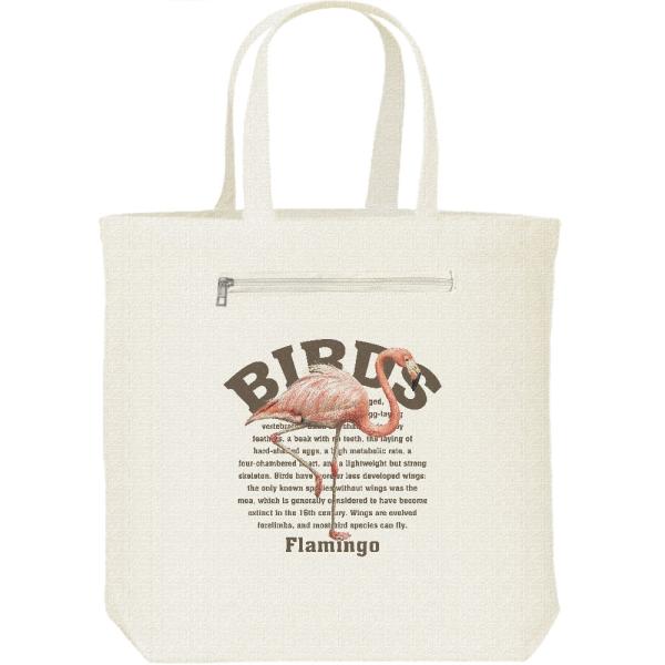 フラミンゴ（鳥シリーズ）/キャンバス トート バッグ・ファスナー ポケット付