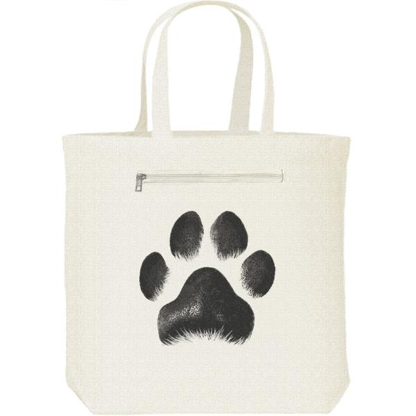 犬の肉球/キャンバス トート バッグ・ファスナー ポケット付