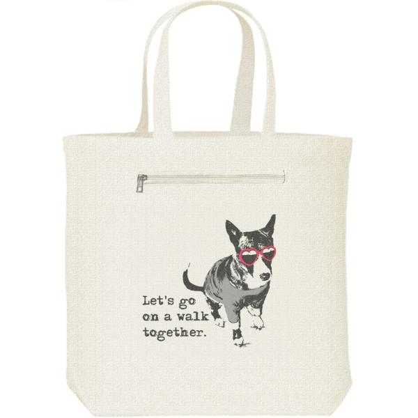 サングラス犬（一緒に散歩に行こう）＜JamJam＞/キャンバス トート バッグ・ファスナー ポケット...