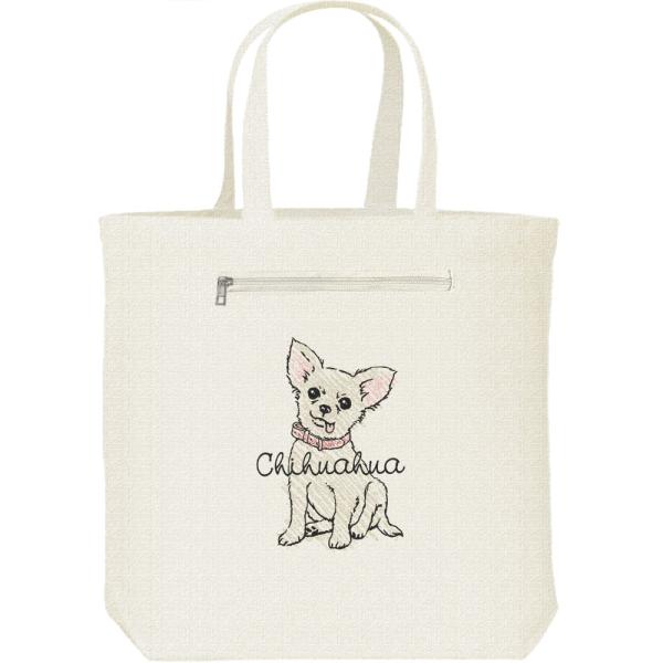 クレヨンタッチ・チワワ（単色）/キャンバス トート バッグ・ファスナー ポケット付