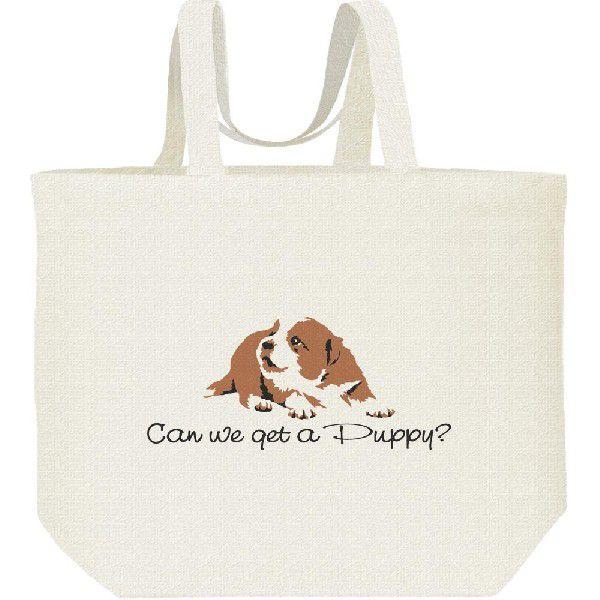 シンプル仔犬（子犬を飼ってもいい？）/キャンバスバッグ・L　エコバッグ