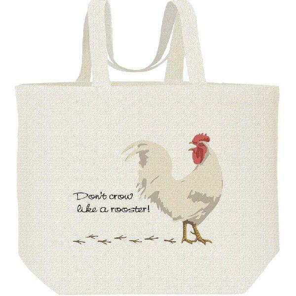 ニワトリ「はしゃぐな！」鶏（にわとり）/キャンバスバッグ・L　エコバッグ