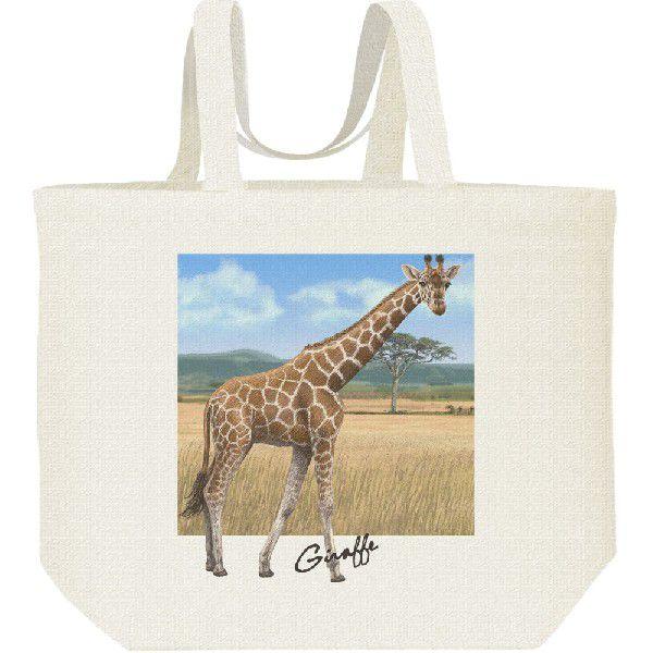 キリン ＋背景（きりん）/キャンバスバッグ・L　エコバッグ