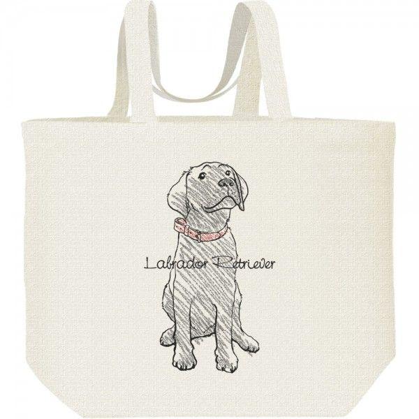 黒ラブラドール レトリバー（クレヨンタッチ）/キャンバスバッグ・L　エコバッグ