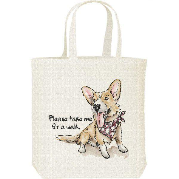 ウェルシュ・コーギー（散歩に連れてって）犬/キャンバスバッグ・M　トートバッグ