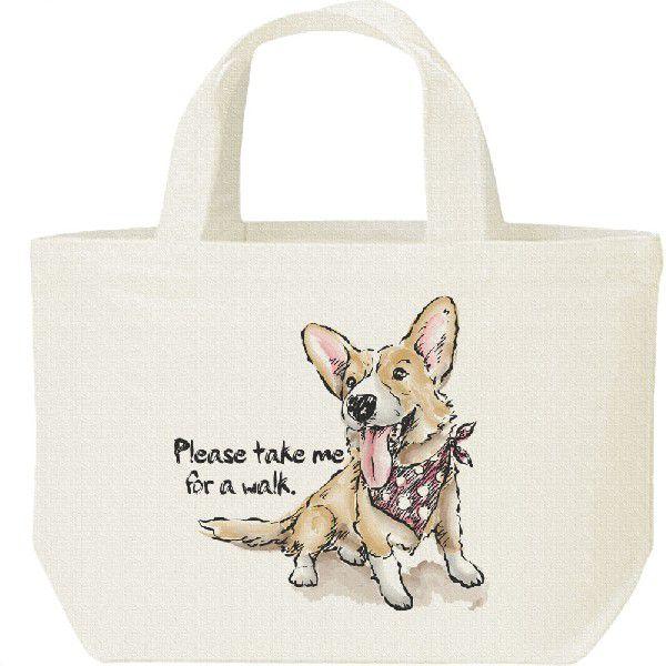 ウェルシュ・コーギー（散歩に連れてって）犬/キャンバスバッグ・S　ランチバッグ
