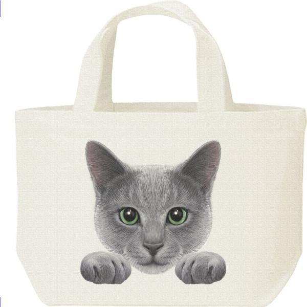 猫の顔・グレー（ブルー）ロシアンブルー/キャンバスバッグ・S　ランチバッグ