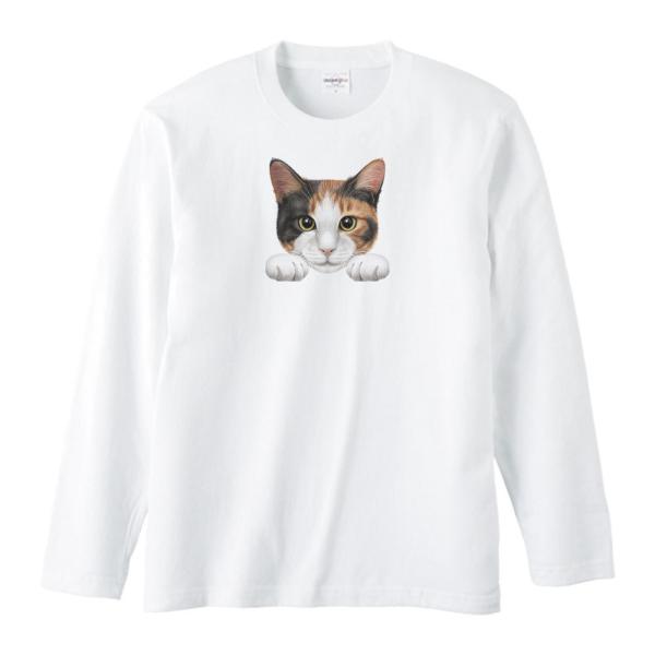 猫の顔・三毛猫/長袖Ｔシャツ