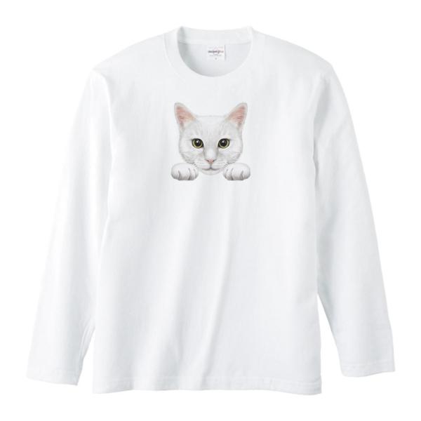 猫の顔・白猫/長袖Ｔシャツ