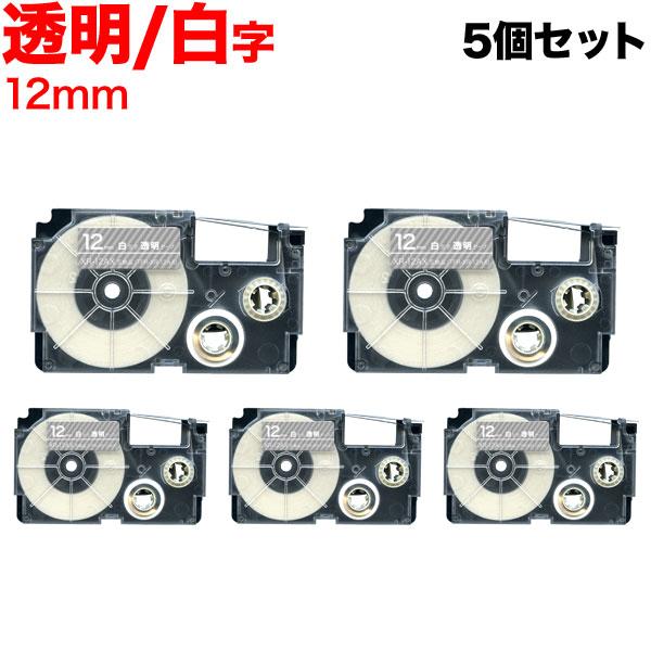 本日ポイント10倍 ネームランド テープ 12mm 互換 XR-12AX 透明 ラベル 白 文字 5...
