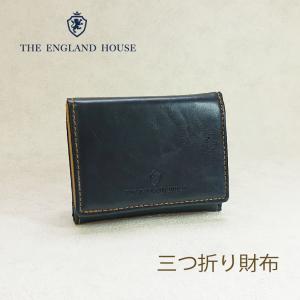 イングランドハウス CH0019 メンズ 三つ折れ財布 二つ折り財布 カード入れ 小さい財布 ボックス小銭入 ネイビー キャッシュレス コンパクト