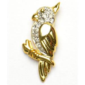 タックピン  インコデザイン　キヤスト　ゴールドカラー　　キラキラストーン　かわいいタックピン　f-tap280