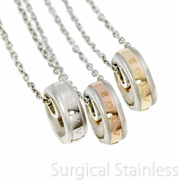 サージカルステンレス製 ローマ数字 リングホルダー ペンダントトップ ネックレス チェーン別売