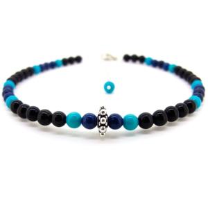 天然石 ターコイズ 12月 誕生石 ブレスレット 五芒星 水晶 数珠ブレス