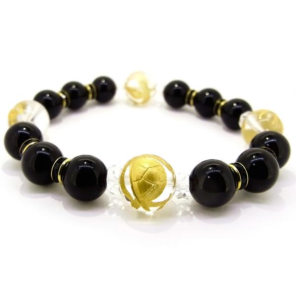 四神獣 ブレスレット 天然石 オニキス 四神水晶 数珠ブレス パワーストーン メンズ　レディース お...