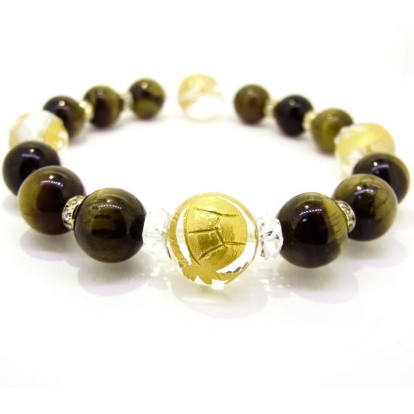 四神獣 ブレスレット 天然石 タイガーアイ 四神水晶 数珠ブレス パワーストーン メンズ　レディース...