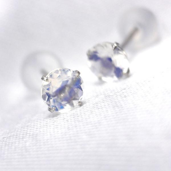 プラチナ900 製 ブルームーンストーン 6月 誕生石 シンプルスタッドピアス 4mm Pt900 ...