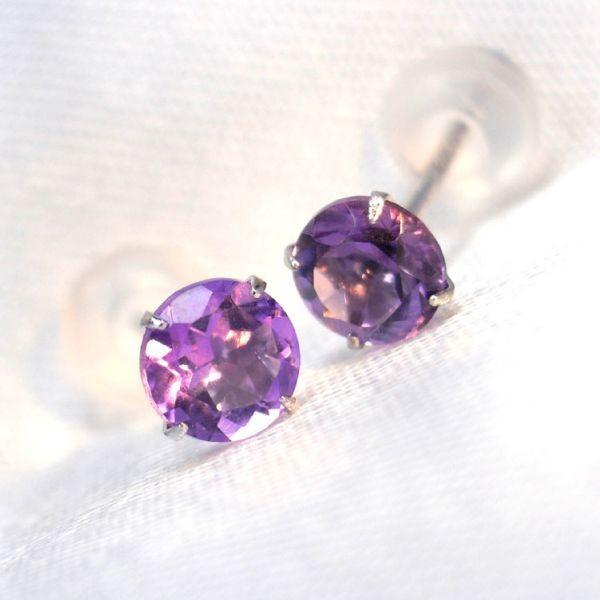 K10 ピンクゴールド製 アメジスト 2月 誕生石 シンプル スタッド ピアス 4mm K10PG ...
