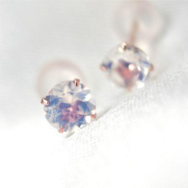 K10 ピンクゴールド製 ブルームーンストーン 6月 誕生石 シンプル スタッド ピアス 4mm 定...