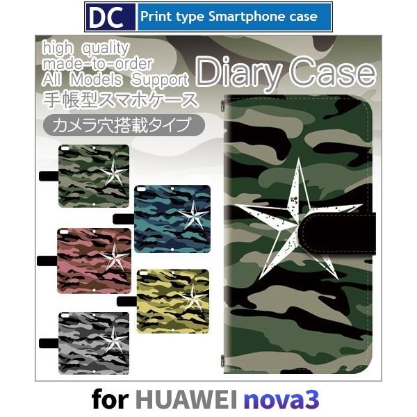 HUAWEI nova3 ケース 手帳型 迷彩 星 nova 3 ファーウェイ / dc-523 ス...