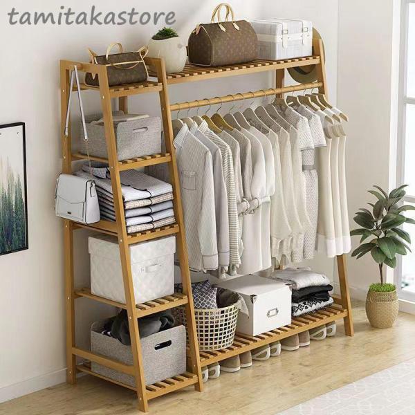 ハンガーラック おしゃれ 木製 頑丈 衣装掛け 衣類掛け 安い スリム ラック 収納 ワードローブ ...