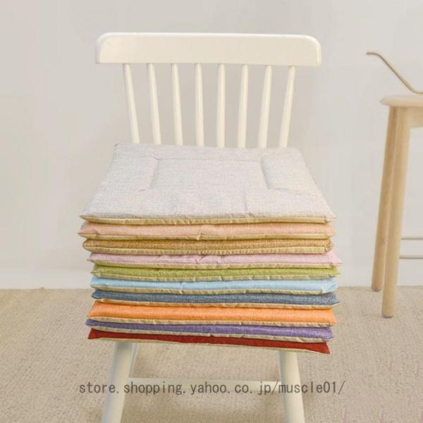 4枚 クッション 薄い 正方形 座布団 いす用 シートクッション ひも付き 北欧 薄型 椅子用 チェ...