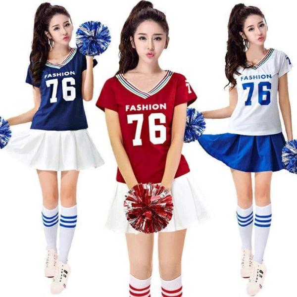 チアガール衣装 ダンスウェア サッカー コスプレ 舞台 イベント 上下セット 半袖 ダンス衣装 トッ...
