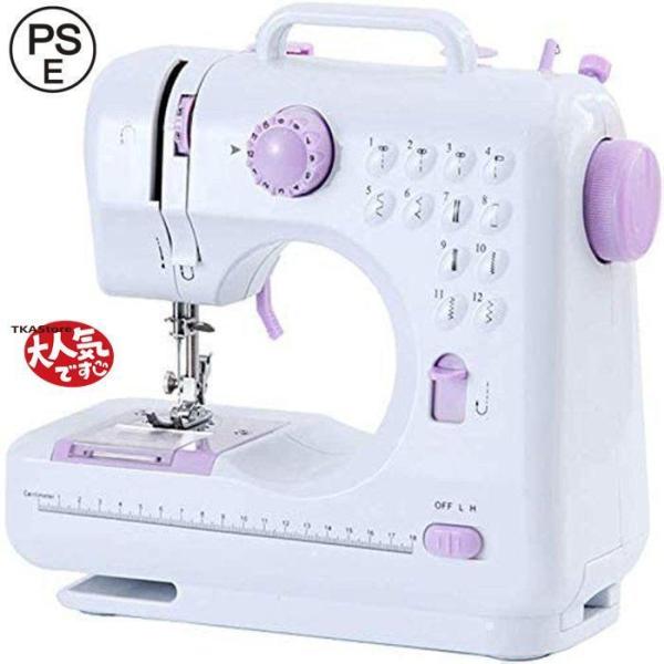 電動ミシン コンパクト 小型ミシン 家庭用ミシン 初心者 12種類の縫い目 フットコントローラー L...