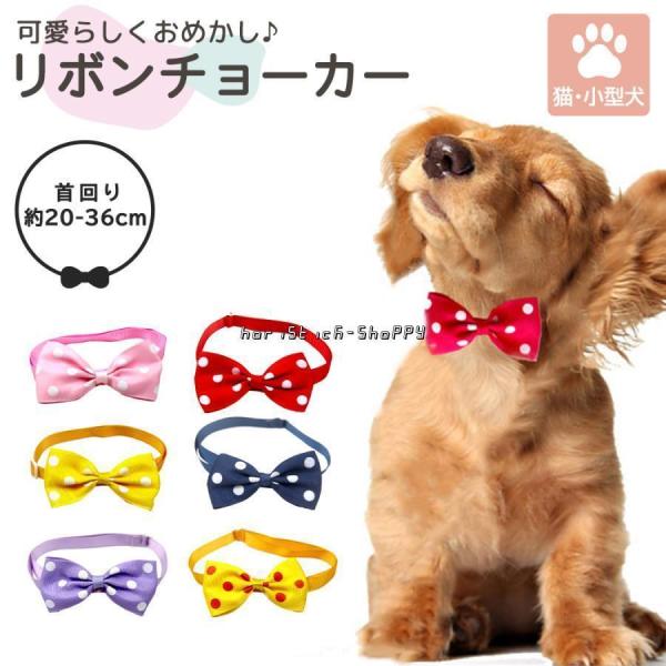 ペット用 リボンチョーカー 犬 猫 蝶ネクタイ 首輪 アクセサリー シンプル 水玉 小型犬 わんちゃ...