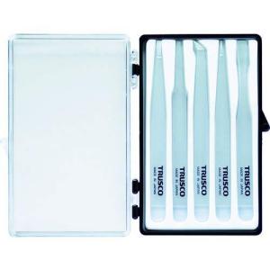 TRUSCO 透明プラスチック製ピンセット5本組セット TPP-25-SET-TM