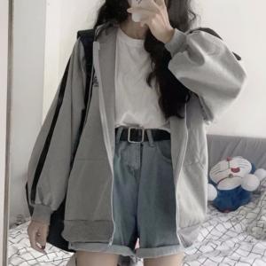 オーバーサイズ 韓国風 グレー パーカー ゆったり
