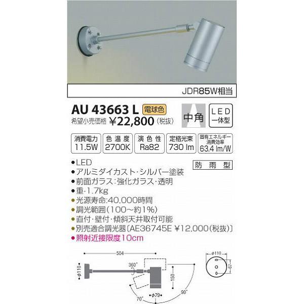 (代引不可)コイズミ照明 AU43663L LED屋外用スポットライト(電球色) (D)