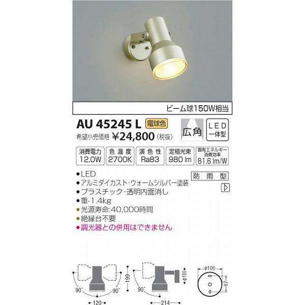 (代引不可)コイズミ照明 AU45245L LED屋外用スポットライト(電球色) (A)
