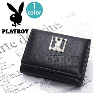 財布 三つ折り PLAYBOY プレイボーイ スクエア ブローチ がま口 コンパクト ウォレット ロゴ カード コイン シンプル ポケット 小銭入れ 黒｜pro-shop