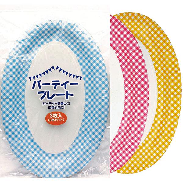 【60点】紙皿 ギンガムチェックパーティープレート(3色セット)3枚入 アートナップ 0046566...