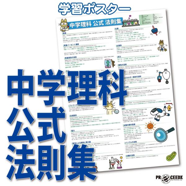 proceedx　学習ポスター　0975　中学理科公式法則集　送料無料　折り目無し送付　勉強部屋　教...