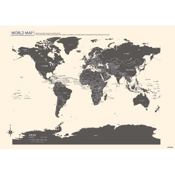PROCEEDX美しい世界地図　パステルカラーベージュ1　学習ポスターミニマルマップA2サイズ　日本...