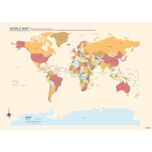 PROCEEDX美しい世界地図　パステルカラーベージュ2　学習ポスターミニマルマップA2サイズ日本製1113　4つ折り送付｜proceedx