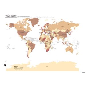PROCEEDX美しい世界地図　パステルカラーベージュ3　学習ポスターミニマルマップA2サイズ日本1114　4つ折り送付｜proceedx