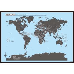 PROCEEDX美しい世界地図　パステルカラーブルー2　学習ポスターミニマルマップ　フレーム付きA2サイズ日本製1266｜