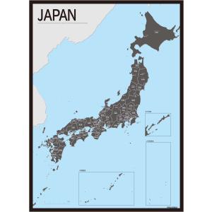 PROCEEDX美しい日本地図 書き込み自由　 パステルカラーブルー2 学習ポスターミニマルマップ フレーム付きA2サイズ日本製 影付き1313｜proceedx