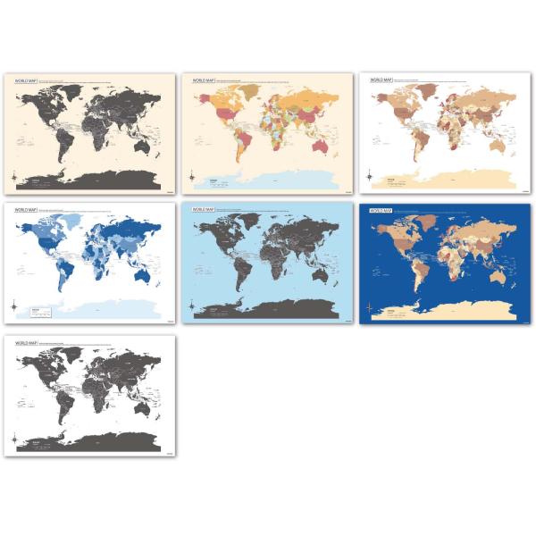 PROCEEDX美しい世界地図学習ポスターミニマルマップA2サイズ 7点セット 日本製　折り目なし送...